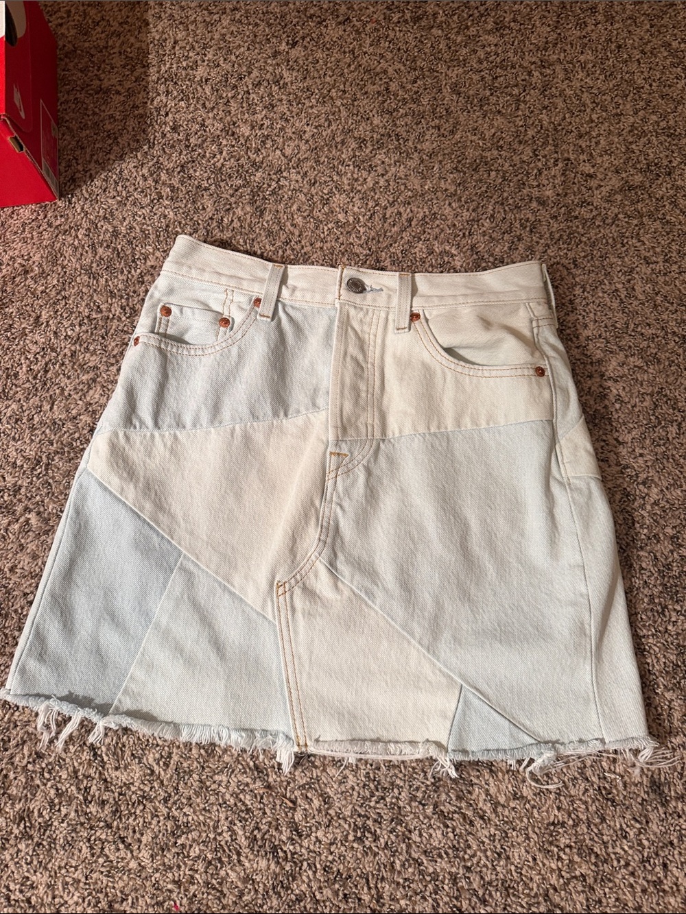Levi's  Premium Two-Tone Cream and Light Blue Patchwork Denim Mini Skirt
